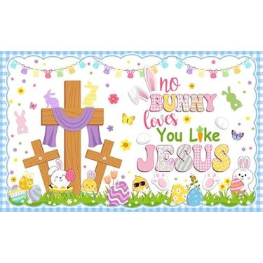 Imagem de AIBIIN Pano de fundo de Jesus da Páscoa No Bunny Loves You Like Jesus Banner Cute Bunny Easter Eggs Cross Theme Spring Pastel Background for Kids Church Party Resurretion Day Egg Hunt Decorações 1,8 x