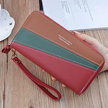 Imagem de Bolsa de Costura PU Feminina Carteira com Zíper Fendas para Cartões e Compartimentos Celular Moda Macia Pulseira Removível