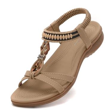 Imagem de Littleplum Sandálias femininas confortáveis com suporte de arco, sapatos de caminhada de verão, casuais, elásticos, chinelos de dedo, Damasco chique, 37