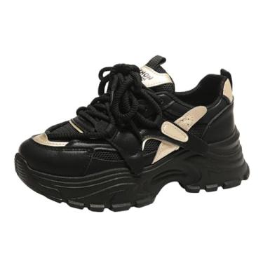Imagem de VAXAV Tênis feminino moderno com plataforma de malha respirável casual para corrida 34-38, Preto, branco, 38