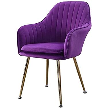 Imagem de Cadeira de jantar moderna de veludo com pernas de metal, almofada macia, poltrona – Cadeira de café elegante para sala de estar, quarto, escritório – Mobiliário confortável