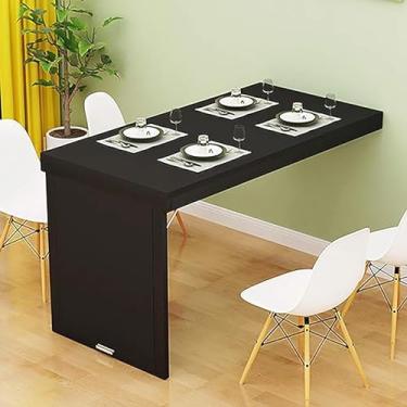 Imagem de Mesa de jantar dobrável de parede – Mesa de cozinha de madeira maciça para espaços pequenos, mesa dobrável para escritório em casa, design que economiza espaço