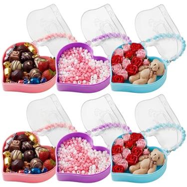 Imagem de Youyole 6 caixas de presente em formato de coração de plástico com tampa e alça de contas, recipiente transparente fofo para mulheres, adultos, dia dos namorados, aniversário, noivado, casamento (rosa