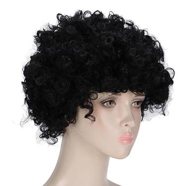 Imagem de Peruca de festa colorida inovadora para adultos, novo cabelo encaracolado para palhaço de circo, adereços de torcida para futebol (preta)