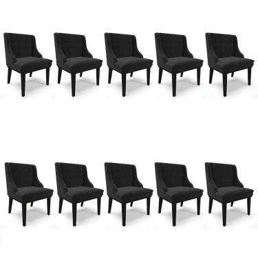 Imagem de Kit 10 Cadeiras Estofadas Para Sala De Jantar Base Fixa De Madeira Preto Lia Suede Preto - Ibiza