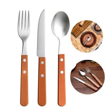 Imagem de Jogo 6 Garfos 6 Colheres E 6 Facas Cabo De Madeira Churrasco Astana 20cm Em Casa Tem