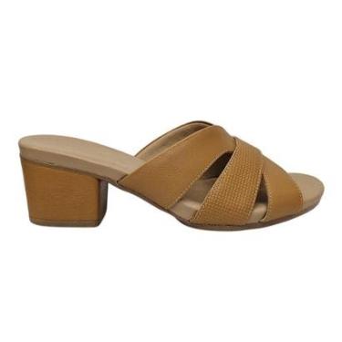 Imagem de Tamanco Feminino Usaflex AE3226 Salto Bloco Médio Couro Liso Conforto Estilo Casual-Feminino