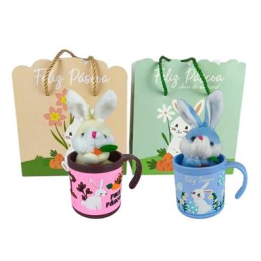 Imagem de Kit Páscoa 2 Canecas 200 ml + 2 Coelhos Pelúcia + 2 Sacolas - LW Gifts