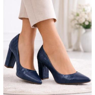 Imagem de Sapato Scarpin Social Salto Alto Grosso Bico Fino 9cm Feminino EMILY O