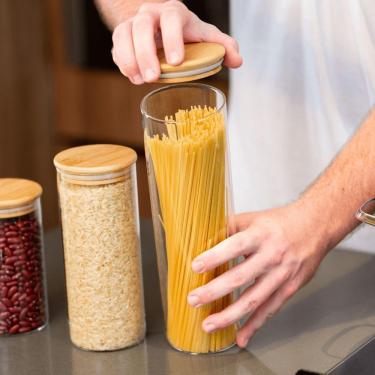 Imagem de Pote De Vidro Porta Mantimentos Hermético Com Tampa De Bambu 1,5 Litros Plasvale Marrom