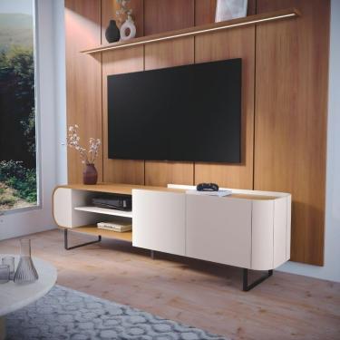 Imagem de Rack Flow Com Portas E Nicho Estilo Retrô Amadeirado Off White