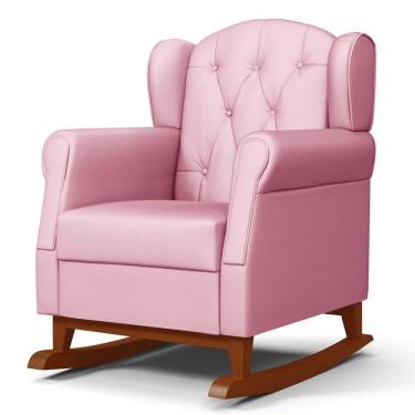 Imagem de Poltrona De Amamentação Base Madeira Balanço Lucy P04 Sintético Rosa - Mpozenato