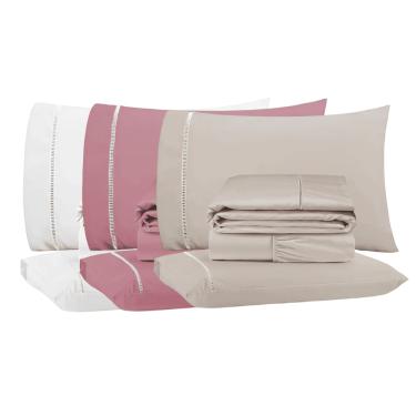 Imagem de Kit 3 Jogos de Lençol Casal/King 4 Peças 400 Fios Ponto Palito Toque Macio Premium Casa Dona