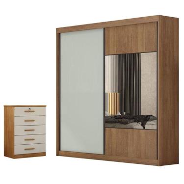 Imagem de Guarda Roupa Casal Sienna Com Espelho E Gaveteiro Suiça Com Chave Cumaru 25 Fendi - Horizonte