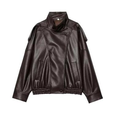 Imagem de Jaqueta Bomber Feminina Preta De material sintético Com Botões De Pres