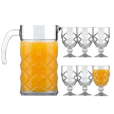 Imagem de Jogo De Taças Com Jarra 7 Peças Vidro Transparente Pinea 200ml Em Casa Tem