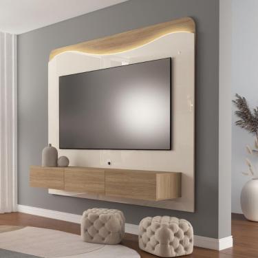 Imagem de Móvel De Tv Para Parede Com Led E Rack De Gavetas Grande