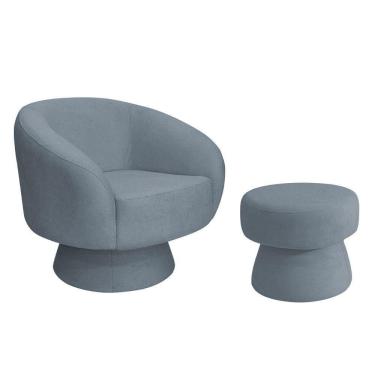 Imagem de Poltrona Decorativa Giratória Com Puff Liz Bouclé Azul Claro - Nexta Casa