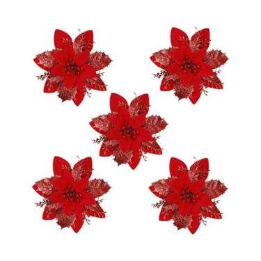 Imagem de Decorações De Árvore De Natal Com Flores Brilhantes Flores Artificiais