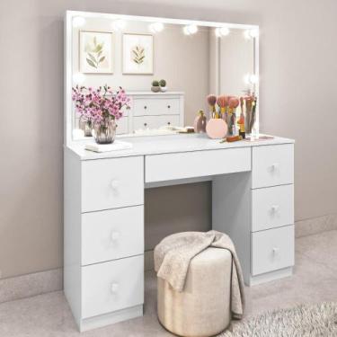 Imagem de Penteadeira Camarim Espelhada 7 Gavetas Lívia Branco - MÓVEIS LOPAS