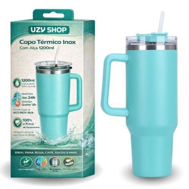 Imagem de Copo Térmico 1200ml Inox 304 Com Alça Canudo e Tampa Anti Vazamento Qu