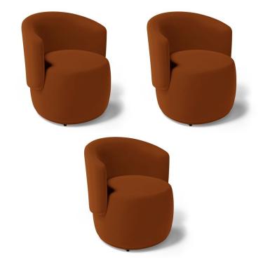 Imagem de Kit 3 Poltronas Decorativas Aisha Orgânica Veludo Terracota Desk Design