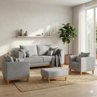 Imagem de Kit Sofá 3 Lugares e 2 Poltronas Beny Recepção Sala Estar com Puff Isa