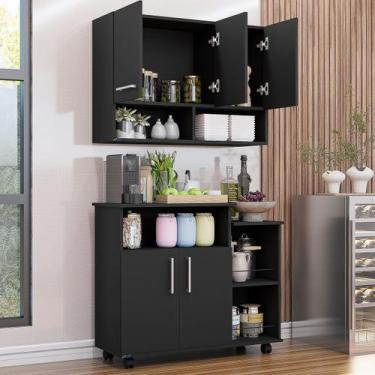 Imagem de Cozinha Compacta Armário Aéreo de Cozinha e Balcão para Microondas com