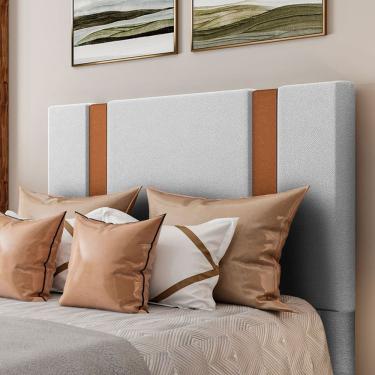 Imagem de Cabeceira Estofada Casal 140 Cm Ametista Corino Branco