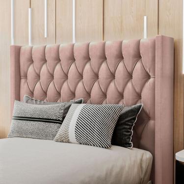Imagem de Cabeceira Estofada Pérola Casal 140 Cm Veludo Rosê 150x155x12 Cm Sonhar Estofados