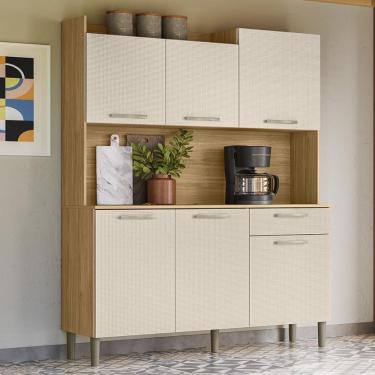 Imagem de Armário de Cozinha Compacta Berlin Plus 6 Portas 1 Gaveta em MDF 121cm Amadeirado Textu...