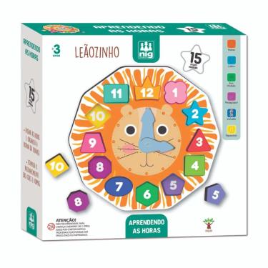 Imagem de Jogo Pedagógico Aprendendo as Horas - Leãozinho para Aprendizagem das Horas com Ponteiros Móveis Amarelo Nig Brinquedos
