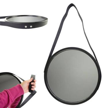 Imagem de Espelho Decorativo de Pendurar Pequeno Redondo 33cm Moldura Plástica para Parede Preto...