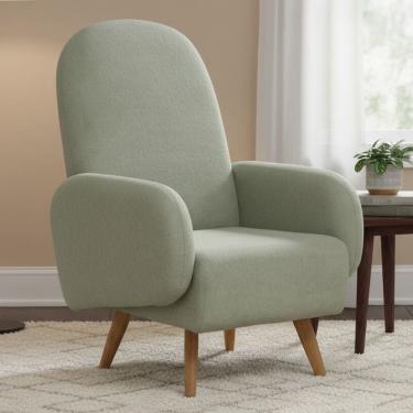 Imagem de Poltrona de Amamentação Fixa Pés Manu Dolce D02 Bouclê Verde Oliva C-199 - Lyam Decor