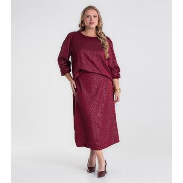 Imagem de Saia Midi Feminina Evasê Plus Size Secret Glam Vermelho, Plus G2, Verm