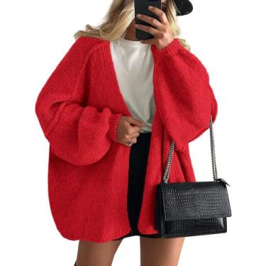 Imagem de Suéter PRETTYGARDEN Oversized con Mangas de Linterna Rojo L