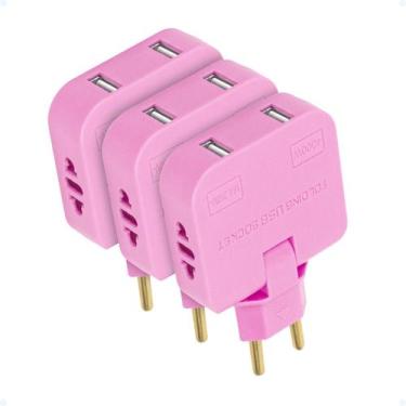 Imagem de Adaptador Tomada Plug T Articulado 2 USB 16A 250v Kit 3 Und - Tex Web,