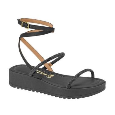 Imagem de Sandália Plataforma Baixa com Strass Feminina Vizzano, Preto, Preto, 3