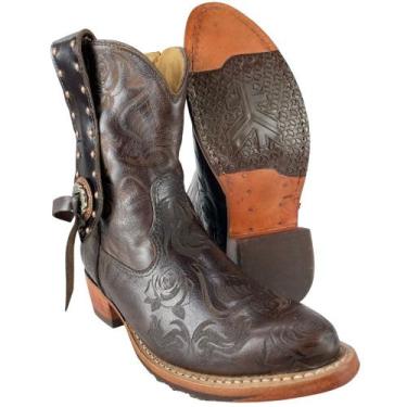 Imagem de Bota Texana Feminina Goyazes Bico Redondo Marrom Couro - Ref.233401-CC