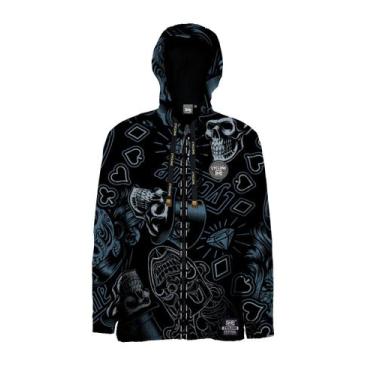 Imagem de Jaqueta Cyclone Veludo Skull Mask, Preto, Azul, GG