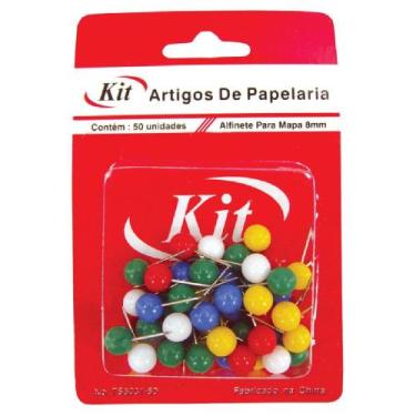 Imagem de Alfinete Para Mapa Tipo Taça Colorido 48 Unidades Kit