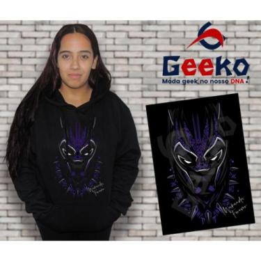 Imagem de Moletom Canguru Feminino Pantera Negra Black Panther  Geeko, Preto, P