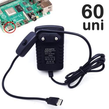 Imagem de Conjunto 60 Fontes Para Raspberry Pi Dc Chaveada 5v 3a Plug USBC Muito