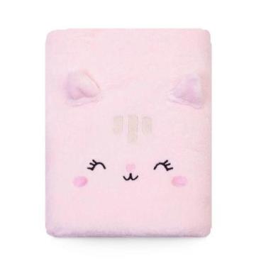 Imagem de Cobertor Bebê Microfibra Gatinha Rosa 1,10m X 85cm Papi