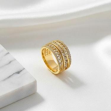 Imagem de Anel com zircônias banhado a ouro 18k - ALBAA JOIAS, Dourado, Cristal,