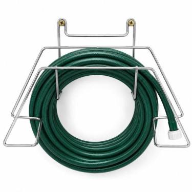 Imagem de Suporte mangueira jardim enrolador parede aco cromado jardim quintal o