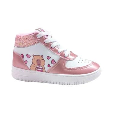 Imagem de Tênis Botinha Casual Capivara Infantil Menina Mini Pé Branco / Rosa Be