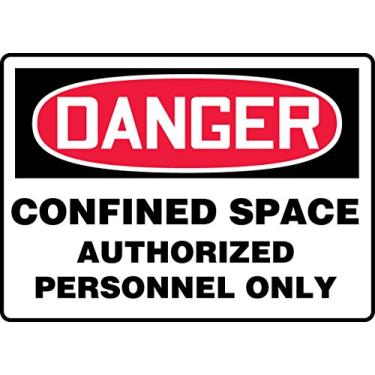 Imagem de Accuform MCSP011VS Placa de vinil adesiva, Legend "Danger CONFINED Space Authorized Personnel ONLY", 35,5 cm de comprimento x 50,8 cm de largura x 0,0 cm de espessura, vermelho/preto sobre branco
