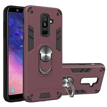 Imagem de Capa de celular Para Samsung Galaxy A6 Plus 2018 / A9 Star Lite Case, capa à prova de choque de grau militar com suporte de montagem de carro magnético caço protetor (Color : Wine red)