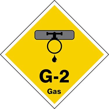 Imagem de Accuform TDK402XVM Adesivo Dura-Vinyl"G-2 Gas" Etiqueta de identificação em forma de fonte de energia, 6,35 cm L x 6,35 cm C, cinza/preto/branco em amarelo (pacote com 5)